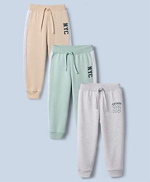 Babyhug Cotton Knit Jogger Fit Full Length Lounge Pant with NYC Print Pack of 3 in Grey