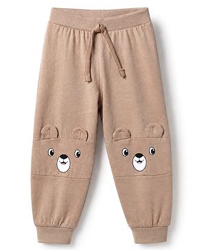 Babyhug Cotton Jersey Knit Jogger Fit Full Length Lounge Pant With Bear Print & Ear Applique in Brown