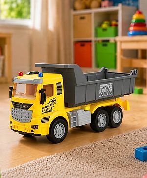 Babyhug Friction Powered Dump Truck for Kids - Yellow| Movable Tipping Bed| Friction Powered| Durable Construction| Rugged Wheels| Battery-Free Play| Toy for 3 Years+| BIS Certified| Gifting Option