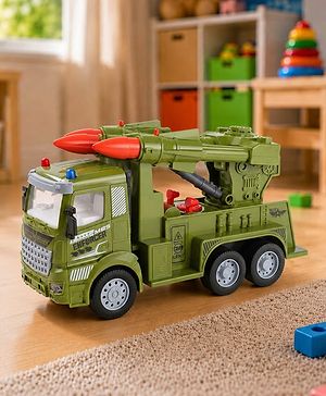 Babyhug Friction Powered Military Truck for Kids - Green| Friction Powered Movement| Rotating Launcher| Battery-Free Movement| Pretend Play Toy for 3 Years+| BIS Certified | Gifting Option