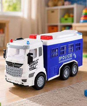 Babyhug Friction-Powered Police Prison Truck Toy for Kids - Blue| Interactive Tailgate| Realistic Police Design| Durable Construction| Push & Play Toy for 3 Years+| BIS Certified | Gifting Option
