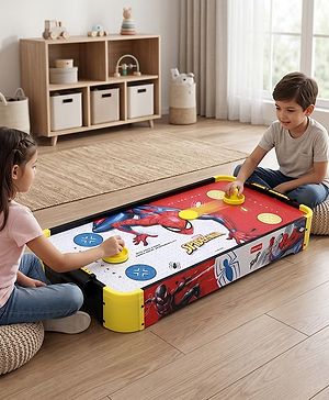 Babyhug Marvel Spider Man Tabletop Air Hockey Game| Compact Indoor Table Game with 2 Pushers & 4 Pucks| Interactive Family Board Game| Portable| BIS Certified| Active Play| Gifting Option