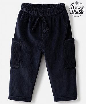 Babyhug Knit Full Length Fleece and Woollen Pants with Jogger Fit in Navy Blue