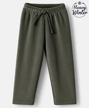 Babyhug Fleece Full Length Fleece and Woollen Pants in Olive Green