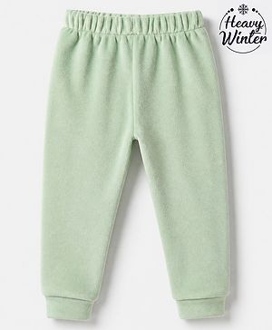 Babyhug Fleece Knit Full Length Jogger Fit Fleece and Woollen Pant with Bear Applique - Sea Green