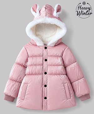 Babyhug Woven Padded Hooded Winter Jacket with Full Sleeves & Applique - Pink