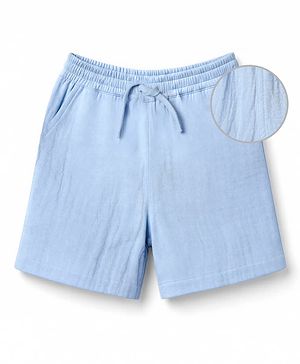 Bonfino Cotton Woven Regular Fit Half Length Solid Double Gauze Shorts In Blue