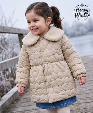 Babyhug Woven Padded Quilted Winter Jacket with Full Sleeves - Beige