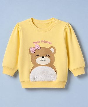 Babyhug Cotton Knit Full Sleeves Sweatshirt With Bear Print - Yellow