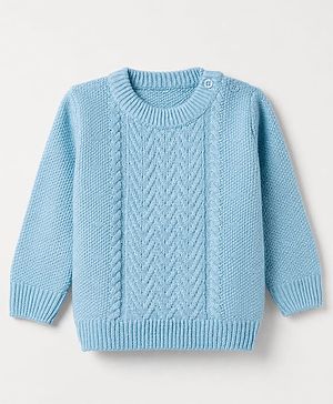Babyhug Knit Full Sleeves Pullover with Cable Knit Design - Light Blue