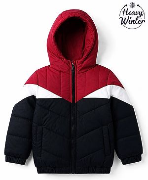 Babyhug Woven Hooded Padded Winter Jacket with Full Sleeves and Cut & Sew - Navy Blue