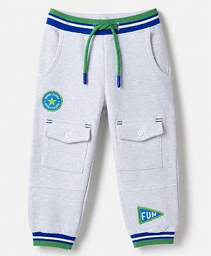 Babyhug Cotton Looper Knit Full Length Track Pant with Star Patch - Grey