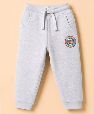 Babyhug Cotton Knit Jogger Fit Full Length Track Pant with Baseball Patch in Grey