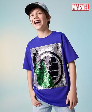 Pine Kids Marvel 100% Cotton Single Jersey Knit T-Shirts with Half Sleeves and Hulk Reversible Sequins - Purple