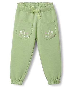 Babyhug 100% Cotton Looper Knit Full Length Floral Printed Lounge Pant - Olive Green