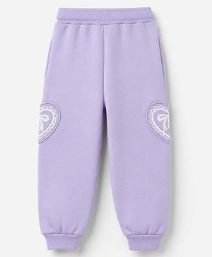Babyhug 100% Cotton Looper Knit Full Length Lounge Pant With Hearts Patch - Lavender