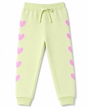 Babyhug 100% Cotton Looper Knit Full Length Heart Embroidered Lounge Pant - Lime Green