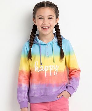 Pine Kids Cotton Knit Sweatshirt with Full Sleeves and Happy Text Print - Light Blue