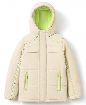Pine Kids Woven Full Sleeves Hooded Padded Winter Jacket - Off White