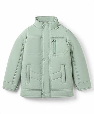 Pine Kids Woven Full Sleeves Solid Padded Winter Jacket - Light Green