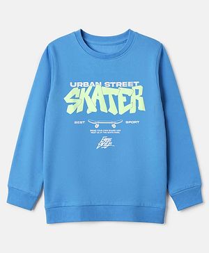 Pine Kids Cotton Mix Knit Full Sleeves Sweatshirt With Text Print - Blue