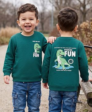 Babyhug Heavy Gauge 100% Cotton Terry Knit Sweatshirt With Full Sleeves and Dinosaur Print - Teal Blue