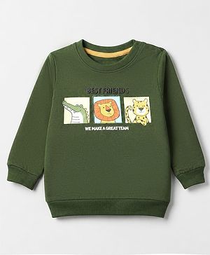 Babyhug Heavy Gauge 100% Cotton Terry Full Sleeves Sweatshirt With Jungle Safari Theme Print - Green