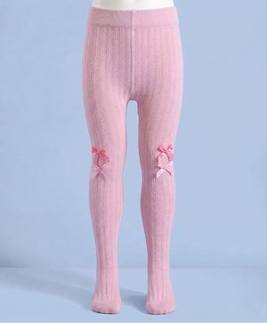 Cute Walk by babyhug Non Terry Knit Anti-bacterial Full Length Tights With Bow Applique - Pink