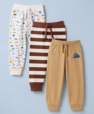 Babyhug Cotton Knit Full Length Jogger Fit Lounge Pant With Animal Print Pack of 3 - Red White