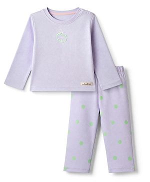 Bonfino 100% Cotton Knit Full Sleeves T-Shirt & Pyjama Night Suit with Apple Print - Lavender