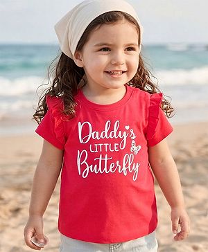 Babyhug 100% Cotton Knit Full Sleeves T-Shirt with Daddy's Little Butterfly Print - Red