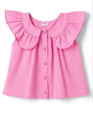 Babyhug 100% Cotton Woven Sleeveless Solid Colour Top with Swiss Dot - Pink
