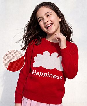 Pine Kids Pullover with Full Sleeves and Cloud Design - Red
