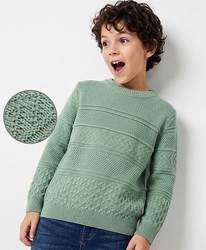 Pine Kids Knit Pullover with Full Sleeves in Green for 4-5 Years