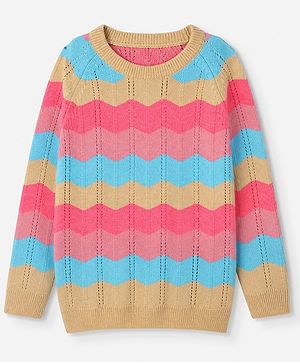 Pine Kids Knit Pullover with Full Sleeves & Striped Design - PInk