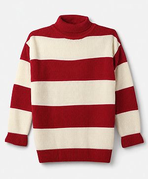 Pine Kids Knit Full Sleeves Striped Pullover - Beige & Red