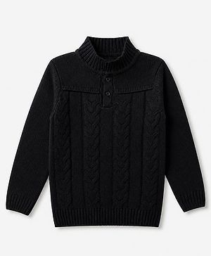 Pine Kids Knit Pullover with Full Sleeves and Cable Knit Design in Black
