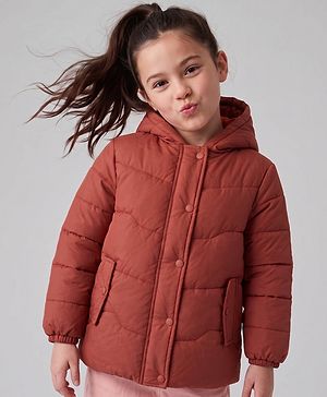 Pine Kids Woven Full Sleeves Hooded Padded Winter Jacket - Rust Orange