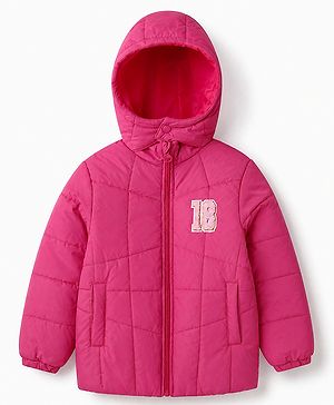 Pine Kids Woven Padded/Quilted/ Winter Jacket with Full Sleeves and 18 Applique in Dark Pink for 4-5 Years
