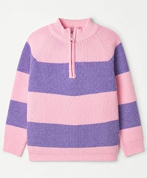Pine Kids Knit Pullover with Full Sleeves & Striped Design - PInk