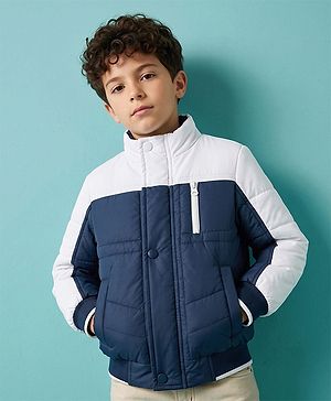 Pine Kids Woven Padded Winter Jacket with Full Sleeves in Navy Blue