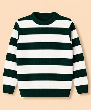 Pine Kids Knit Pullover with Full Sleeves and Striped Design in White