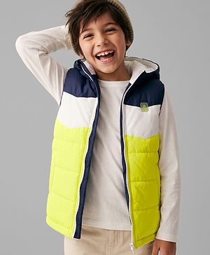 Pine Kids Woven Sleeveless Hooded Padded Winter Jacket - Light Yellow