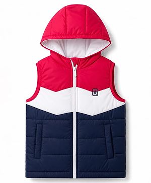 Pine Kids Woven Sleeveless Color Block Padded Hoodie - Red