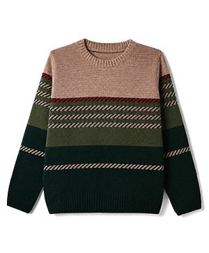 Pine Kids Knit Pullover with Full Sleeves and Striped Print in Green