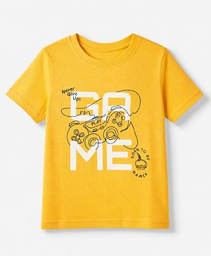 Pine Kids 100% Cotton Knit T-Shirt with Half Sleeves and Game Controller Print in Yellow for 4-5 Years