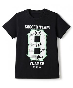 Pine Kids Cotton Knit Half Sleeves T-Shirt with Soccer Team Graphic - Black
