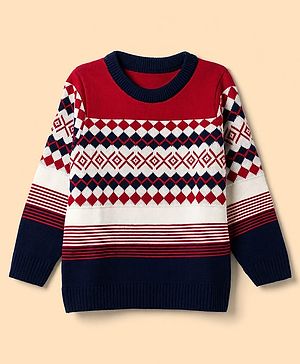 Pine Kids Knit Full Sleeves  Pullovers With Isle Design - Red