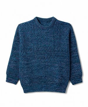 Pine Kids Knit Full Sleeves Pullover Sweater With Cable Knit Design - Navy Blue