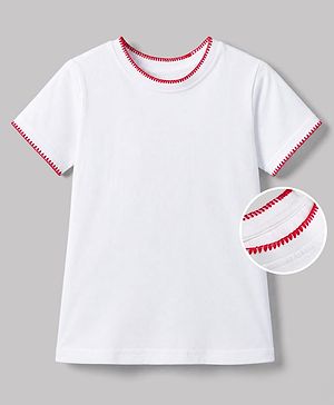 Pine Kids 100% Cotton Knit Solid T-Shirts with Half Sleeves - White